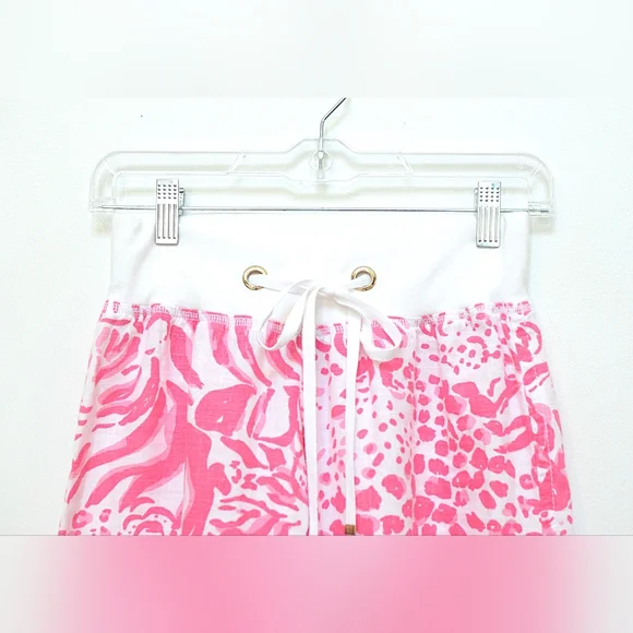Lilly Pulitzer Beach Pant Get Spotted Wide Leg Linen Animal Print Pink Size XXS - Picture 4 of 9